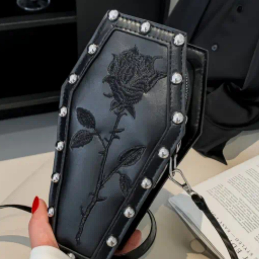 Black Gothic Rose Mini Bag Studded Embellishments Halloween Goth Chic